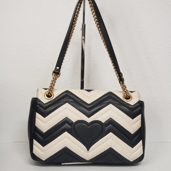 Gucci Marmont Large Black & White Shoulder Bag 675-100725 - Picture 2 of 16